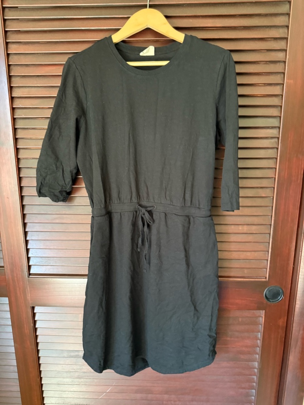 Pact Black Midi Dress with Drawstring Waist